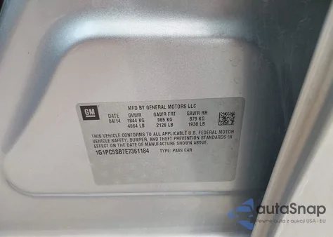 2014 Chevrolet Cruze 1Lt Auto from USA, damaged, VIN 1G1PC5SB7E7361184